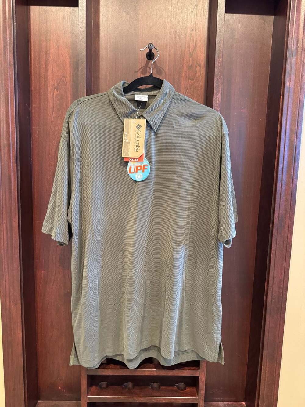 Columbia Sun Ridge Polo Shirt Men's Size Large Green Striped